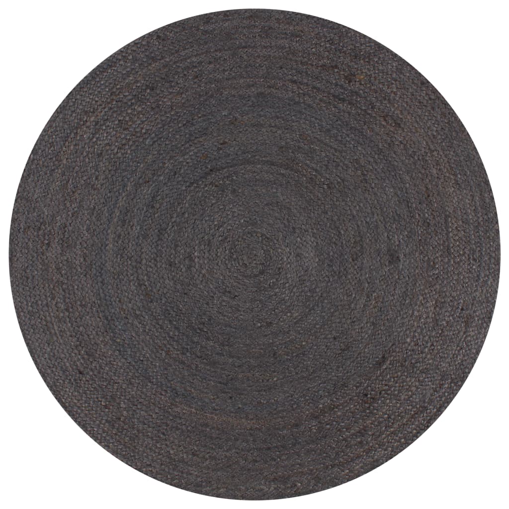 Vloerkleed handgemaakt rond 90 cm jute donkergrijs