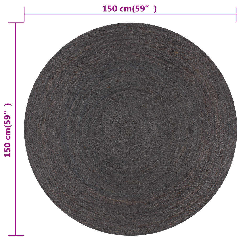 Vloerkleed handgemaakt rond 150 cm jute donkergrijs