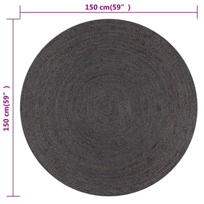 Vloerkleed handgemaakt rond 150 cm jute donkergrijs