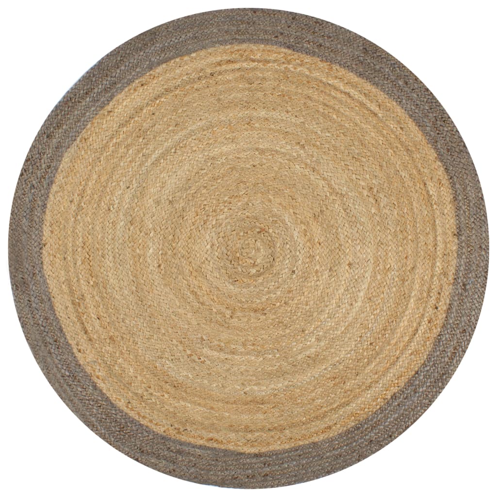 Vloerkleed handgemaakt met grijze rand 90 cm jute