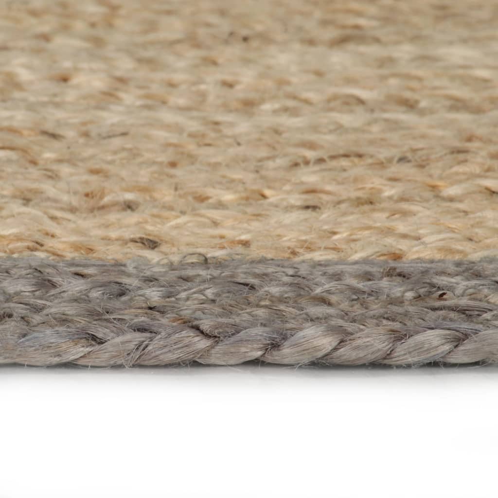 Vloerkleed handgemaakt met grijze rand 90 cm jute