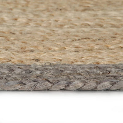 Vloerkleed handgemaakt met grijze rand 90 cm jute