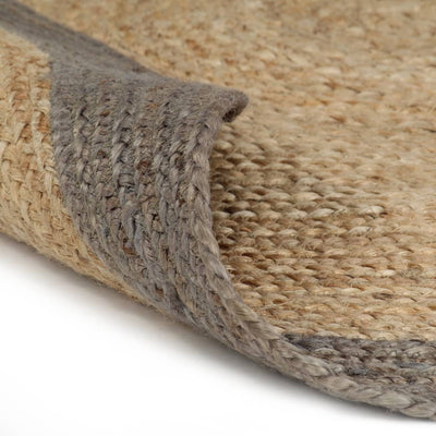 Vloerkleed handgemaakt met grijze rand 120 cm jute