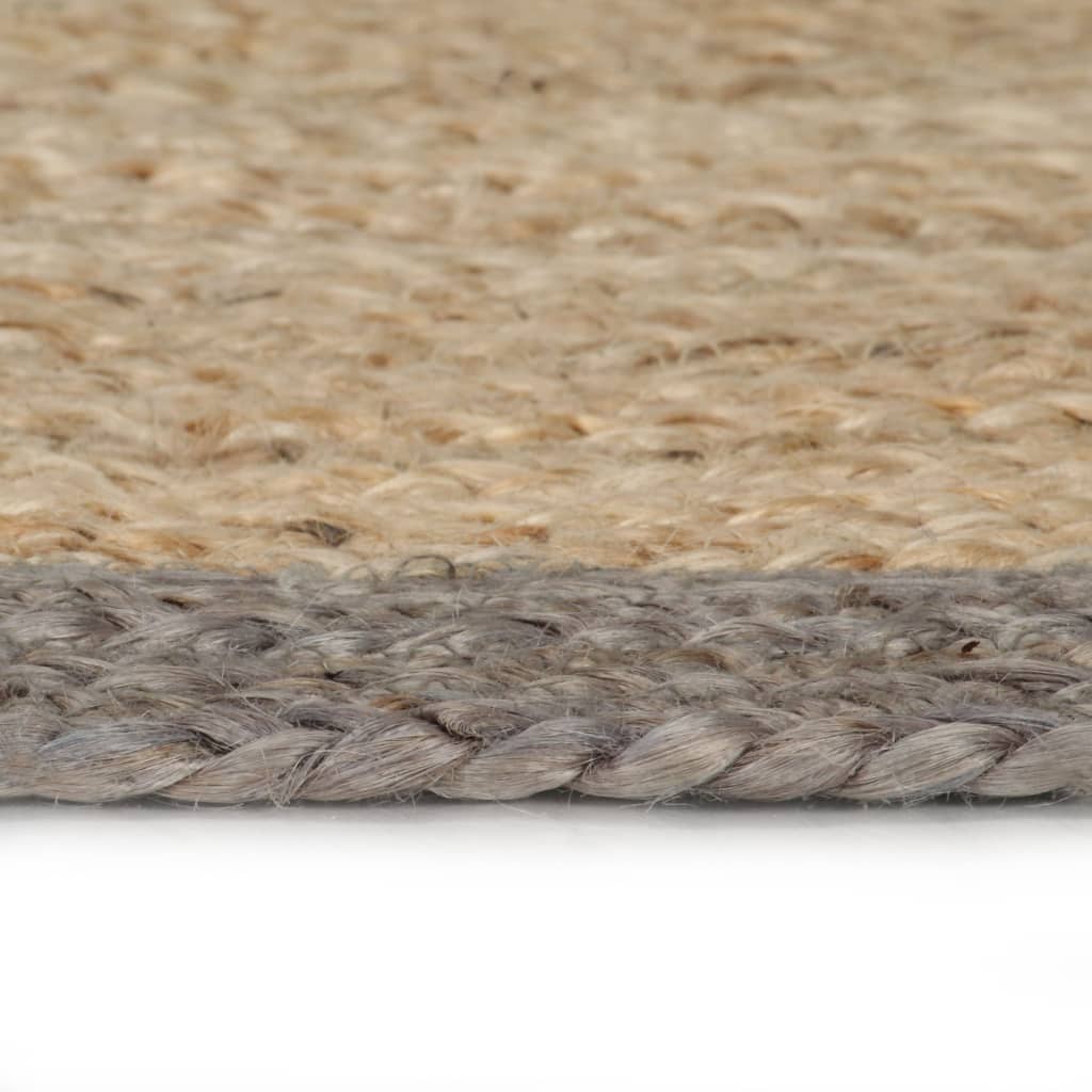 Vloerkleed handgemaakt met grijze rand 120 cm jute
