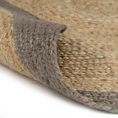 Vloerkleed handgemaakt met grijze rand 150 cm jute