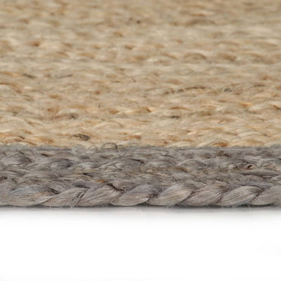 Vloerkleed handgemaakt met grijze rand 150 cm jute