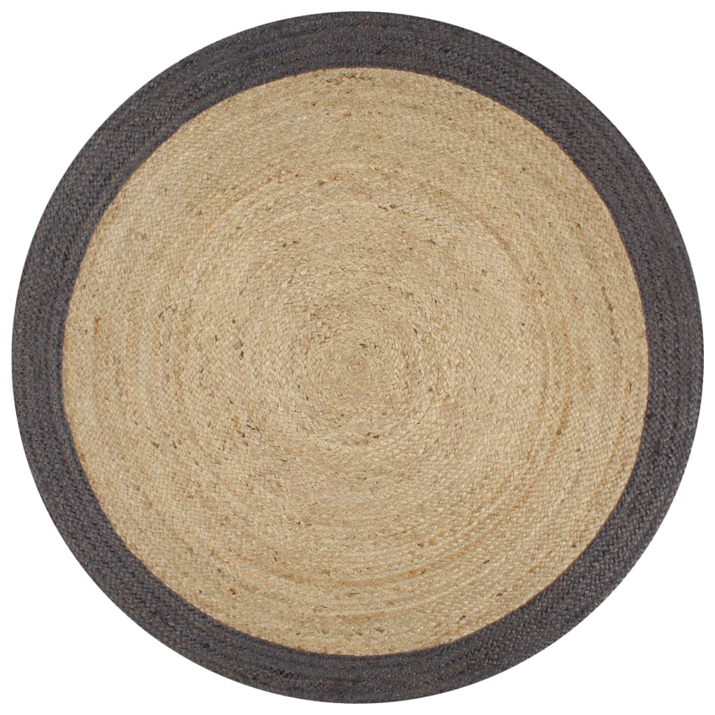 Vloerkleed handgemaakt met donkergrijze rand 90 cm jute