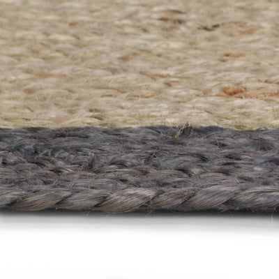 Vloerkleed handgemaakt met donkergrijze rand 90 cm jute