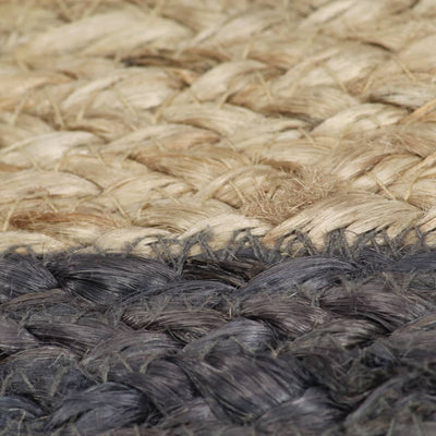 Vloerkleed handgemaakt met donkergrijze rand 90 cm jute