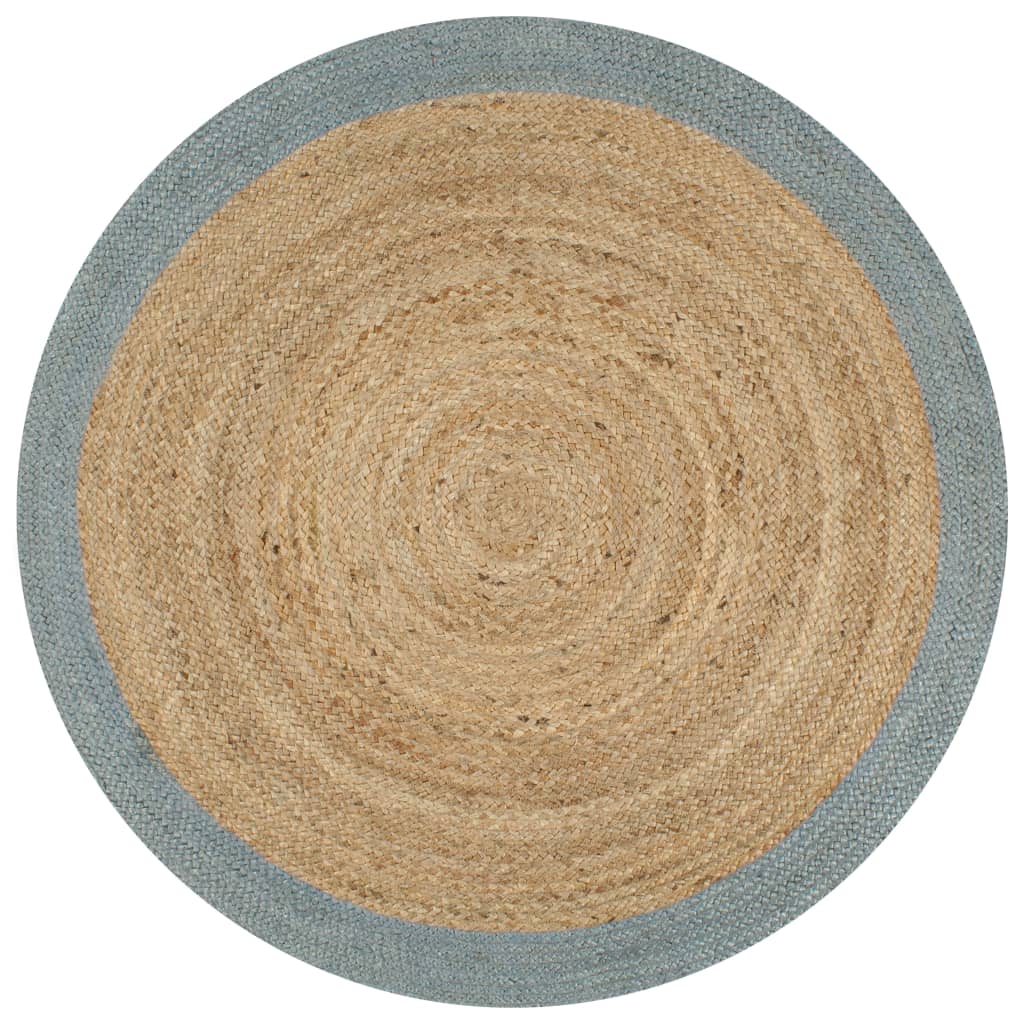 Vloerkleed handgemaakt met olijfgroene rand 120 cm jute