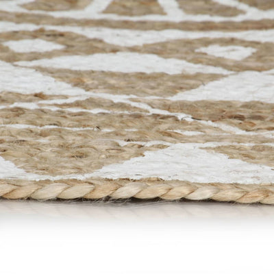 Vloerkleed handgemaakt met witte print 90 cm jute