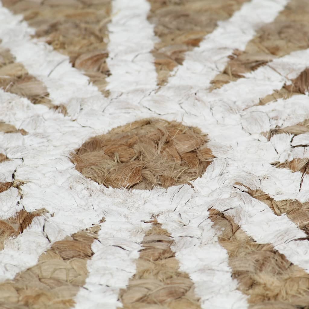 Vloerkleed handgemaakt met witte print 90 cm jute