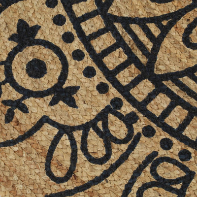 Vloerkleed handgemaakt met donkerblauwe print 90 cm jute