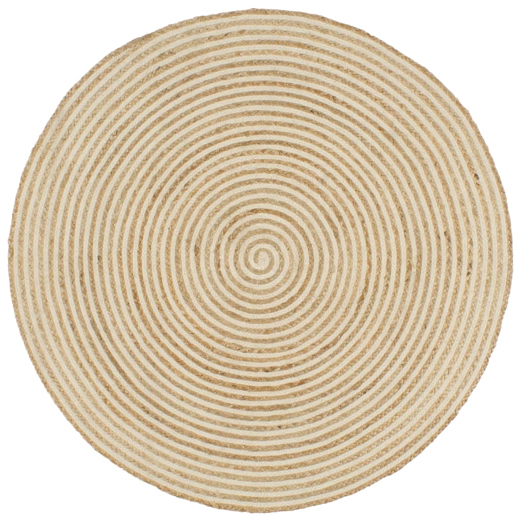 Vloerkleed handgemaakt met spiraal ontwerp 90 cm jute wit