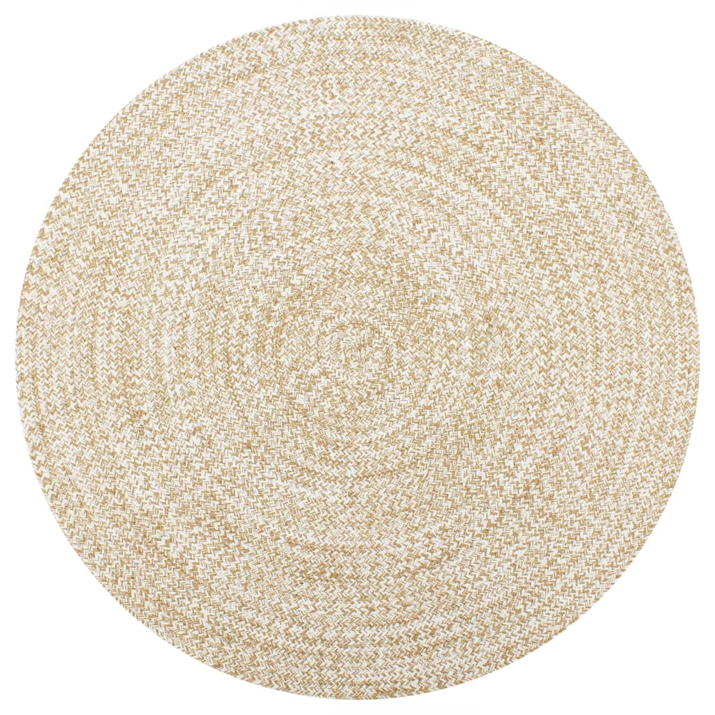 Vloerkleed handgemaakt 90 cm jute wit en naturel
