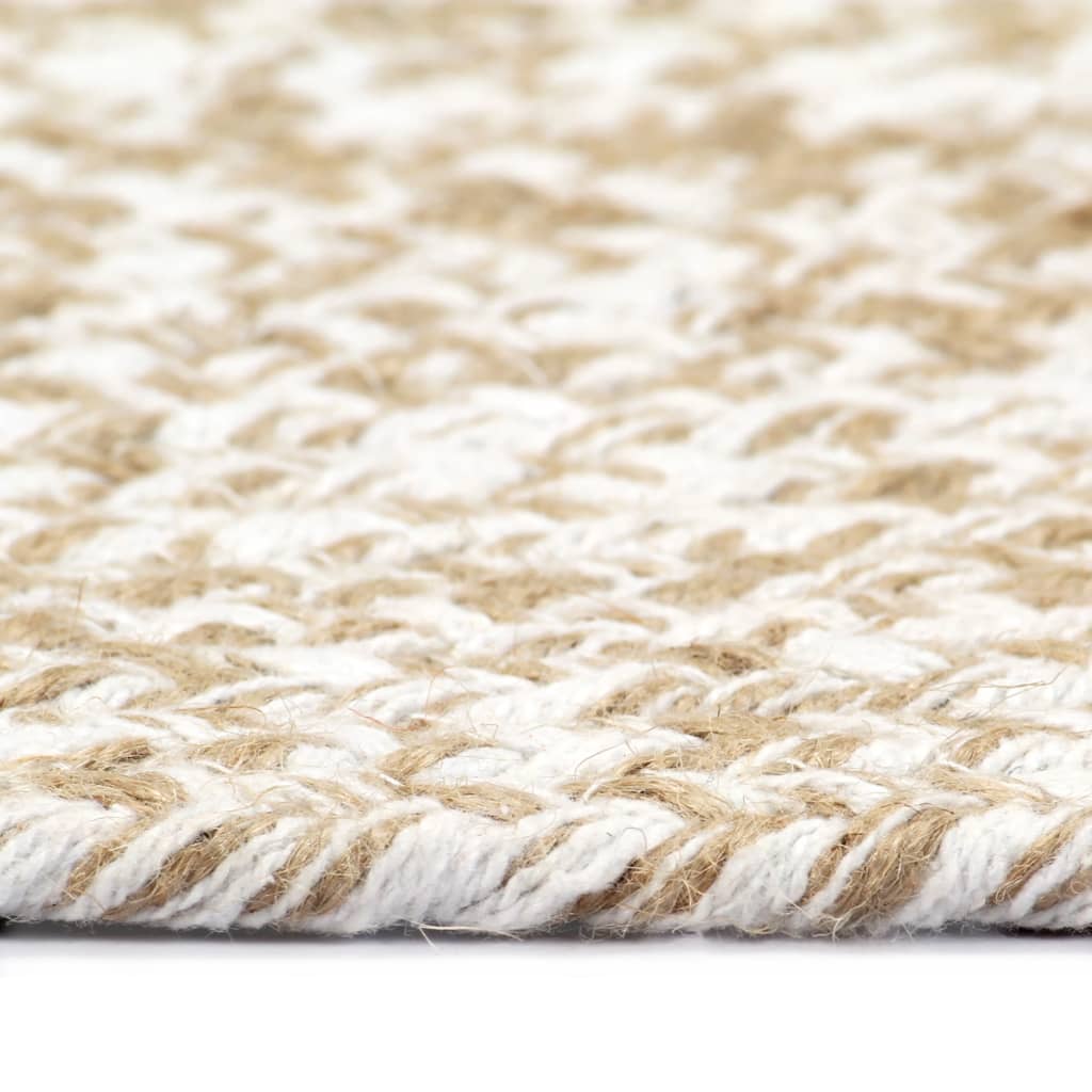 Vloerkleed handgemaakt 90 cm jute wit en naturel