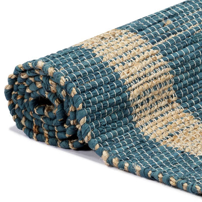 Vloerkleed handgemaakt 80x160 cm jute blauw
