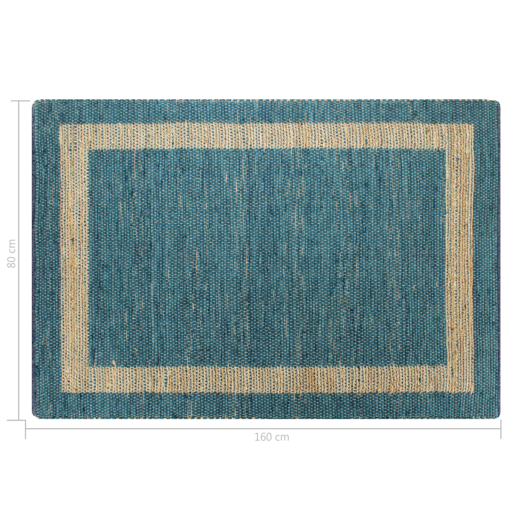 Vloerkleed handgemaakt 80x160 cm jute blauw