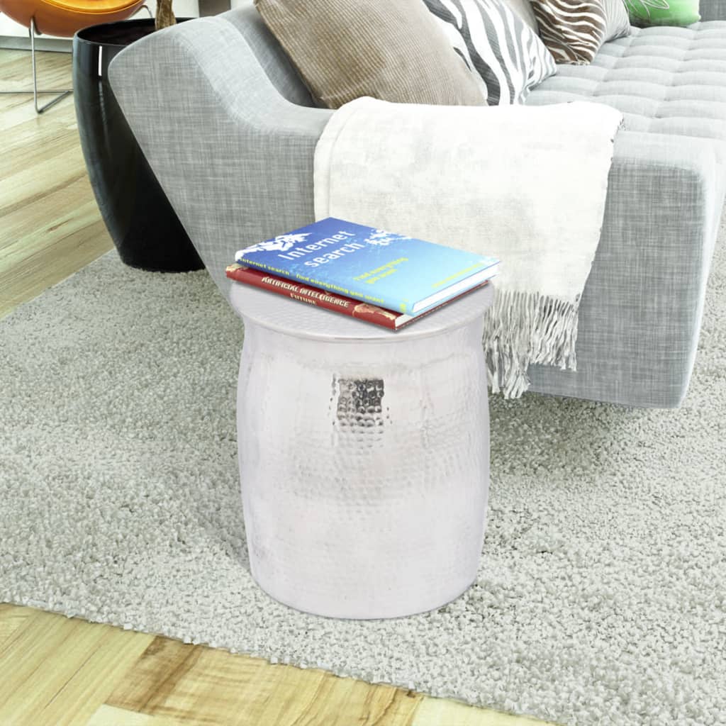 Krukje/bijzettafeltje gehamerd aluminium zilverkleurig