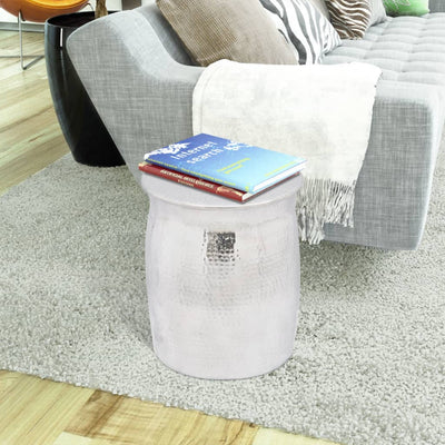 Krukje/bijzettafeltje gehamerd aluminium zilverkleurig