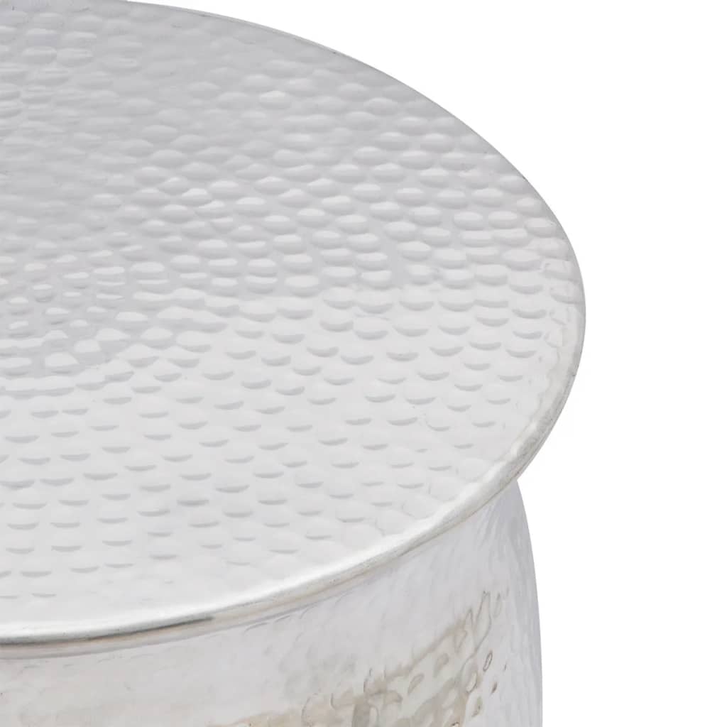 Krukje/bijzettafeltje gehamerd aluminium zilverkleurig