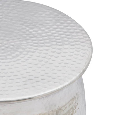 Krukje/bijzettafeltje gehamerd aluminium zilverkleurig