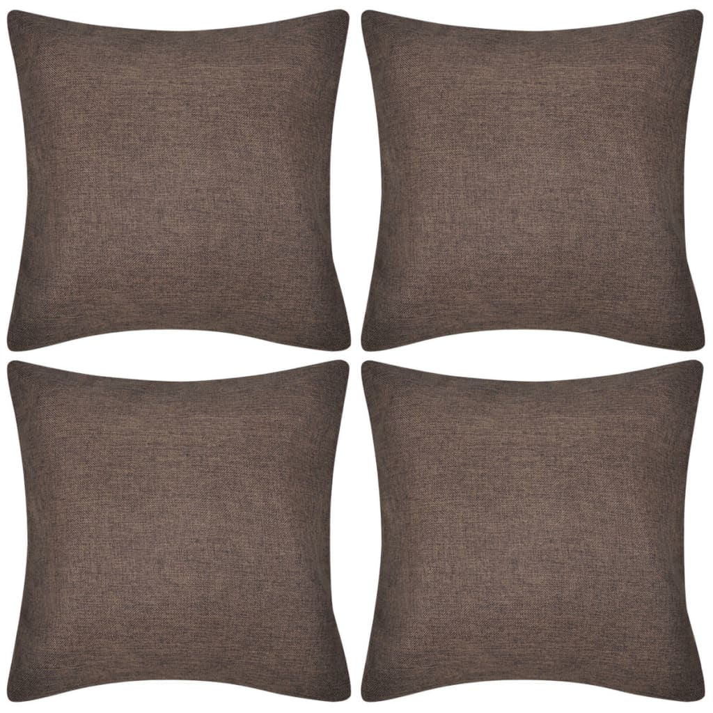 Kussenhoezen linnen look 50 x 50 cm bruin 4 stuks