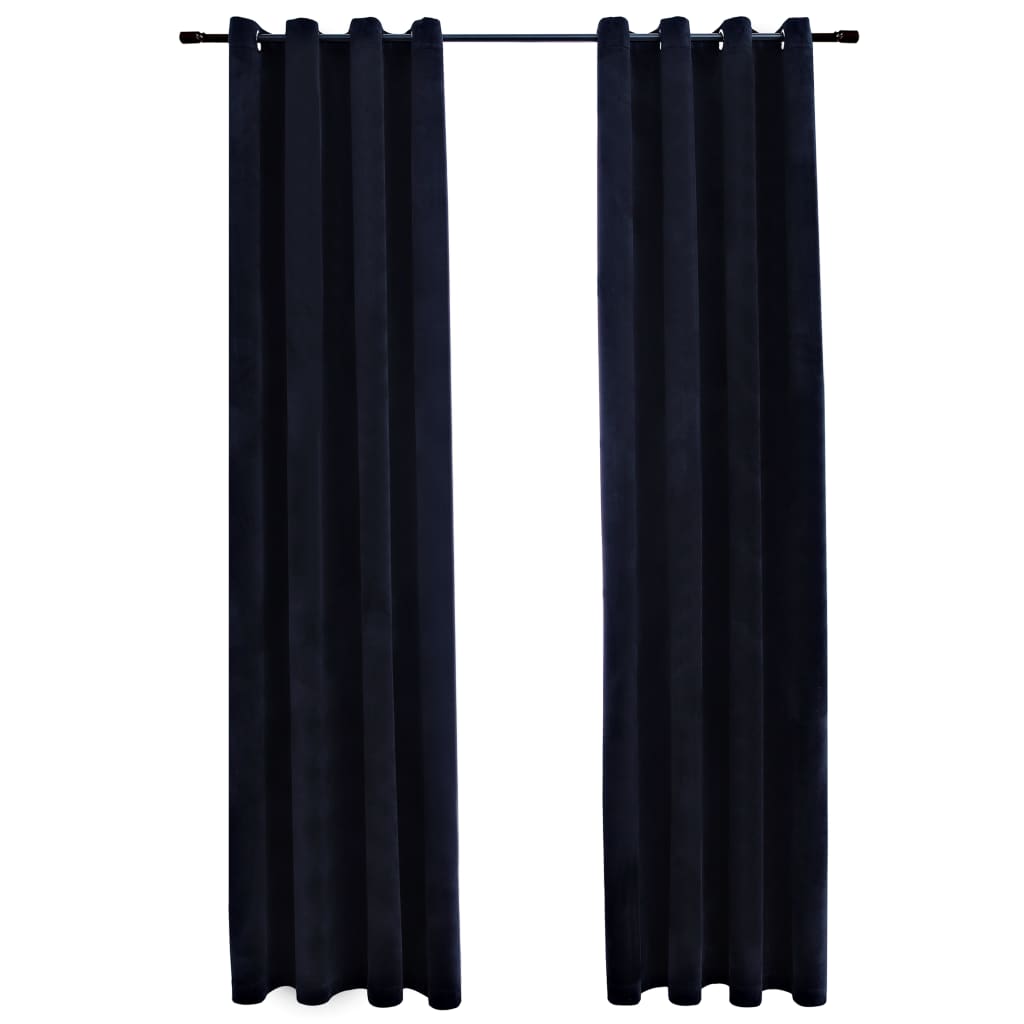 Gordijn verduisterend met ringen 2 st 140x245 cm fluweel zwart