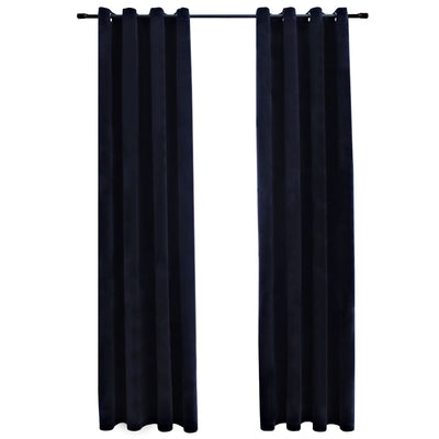 Gordijn verduisterend met ringen 2 st 140x245 cm fluweel zwart