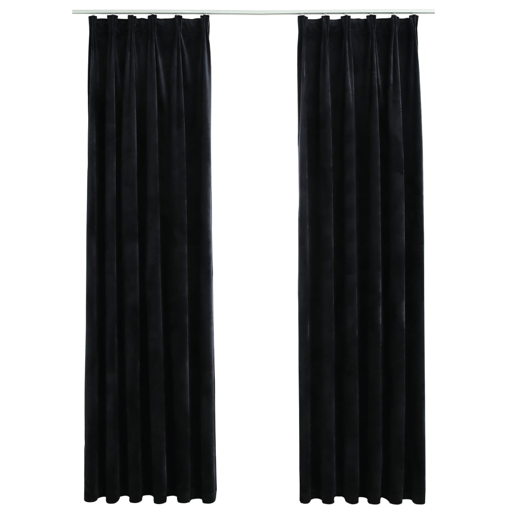 Gordijnen verduisterend 2 st met haken 140x175 cm fluweel zwart