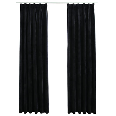 Gordijnen verduisterend 2 st met haken 140x175 cm fluweel zwart