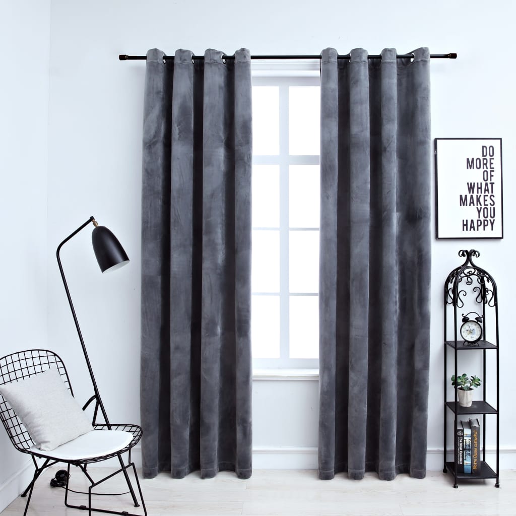 Gordijn verduisterend ringen 2 st 140x175 cm fluweel antraciet