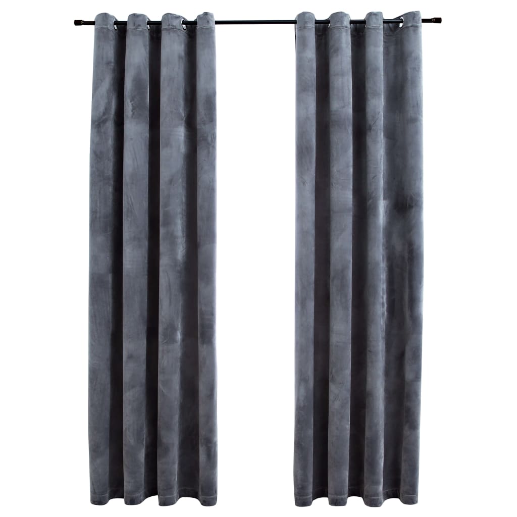 Gordijn verduisterend met ringen 2 st 140x225 cm fluweel grijs
