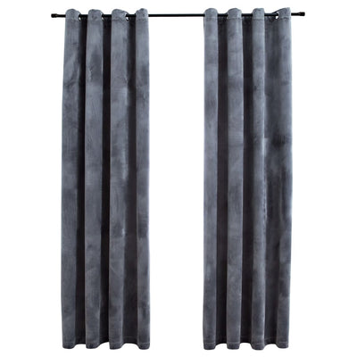 Gordijn verduisterend met ringen 2 st 140x225 cm fluweel grijs