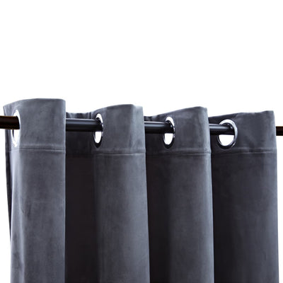 Gordijn verduisterend met ringen 2 st 140x225 cm fluweel grijs