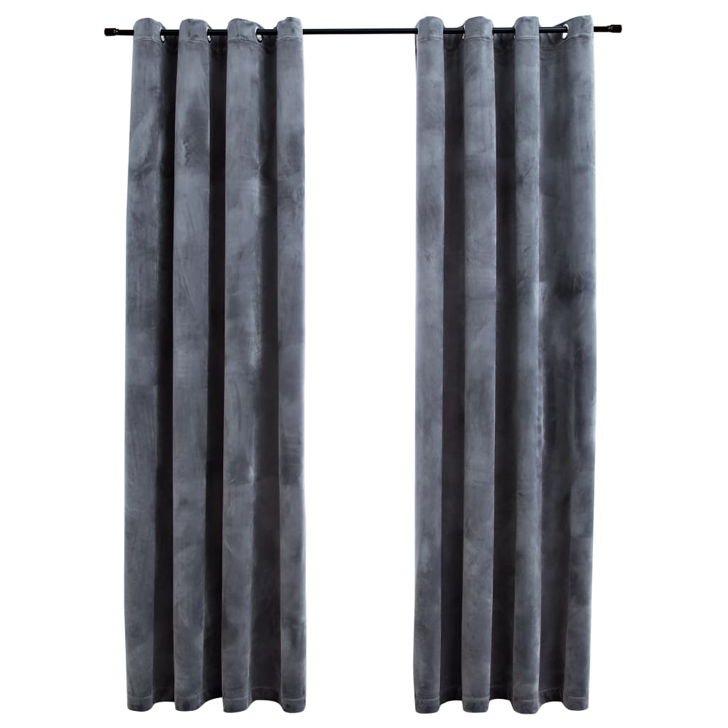 Gordijn verduisterend met ringen 2 st 140x245 cm fluweel zwart