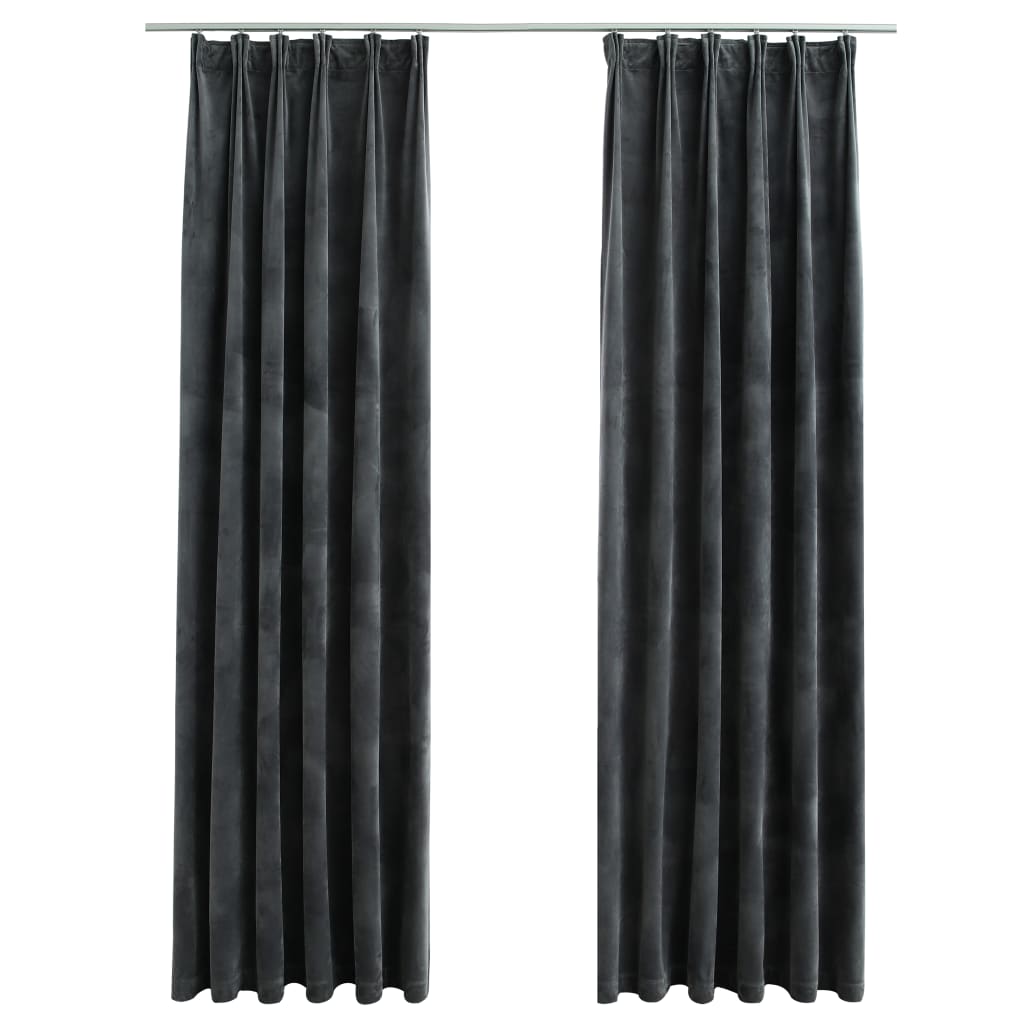 Gordijnen verduisterend 2 st met haken 140x225 cm fluweel antraciet