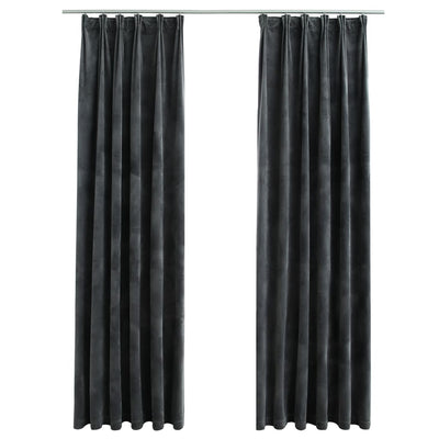 Gordijnen verduisterend 2 st met haken 140x245 cm fluweel antraciet