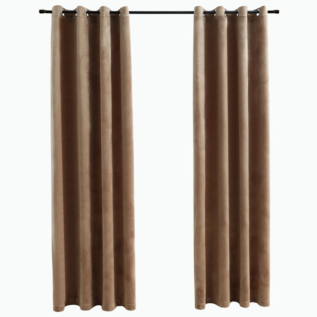 Gordijn verduisterend met ringen 2 st 140x175 cm fluweel beige