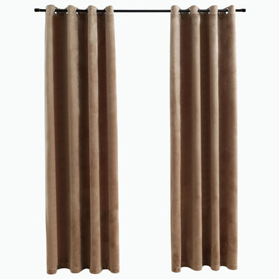 Gordijn verduisterend met ringen 2 st 140x175 cm fluweel beige