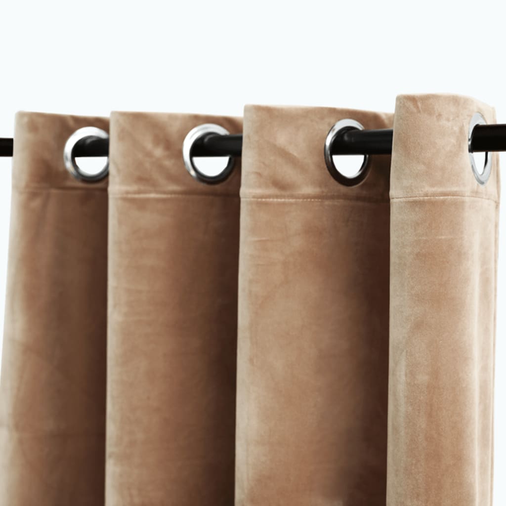 Gordijn verduisterend met ringen 2 st 140x175 cm fluweel beige