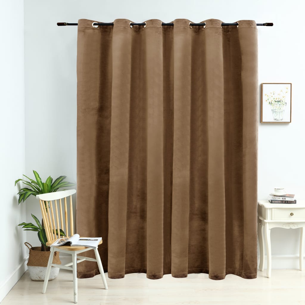 Gordijn verduisterend met ringen 290x245 cm fluweel beige