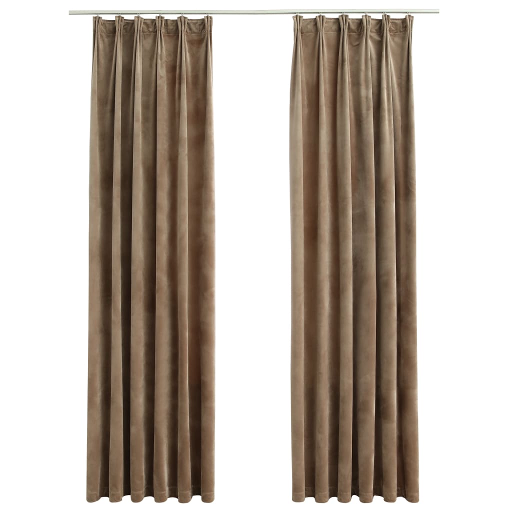 Gordijnen verduisterend 2 st met haken 140x175 cm fluweel beige
