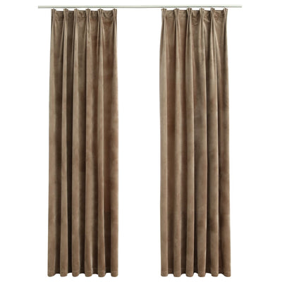 Gordijnen verduisterend 2 st met haken 140x175 cm fluweel beige
