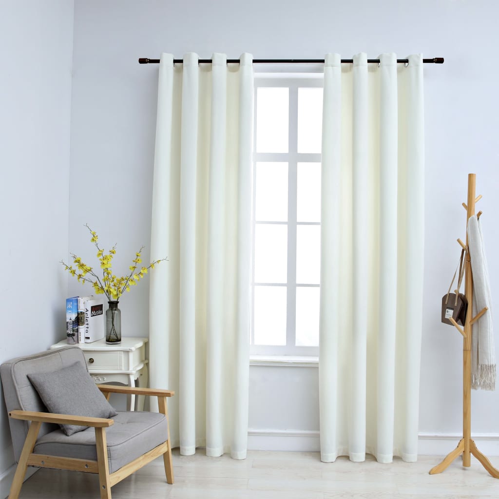 Gordijn verduisterend met ringen 2 st 140x175 cm fluweel crème