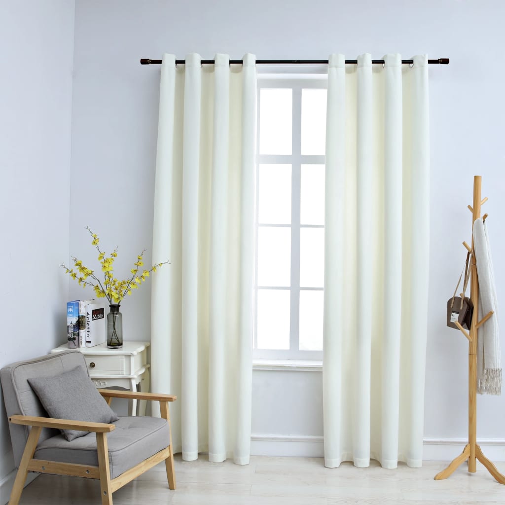 Gordijn verduisterend met ringen 2 st 140x225 cm fluweel crème
