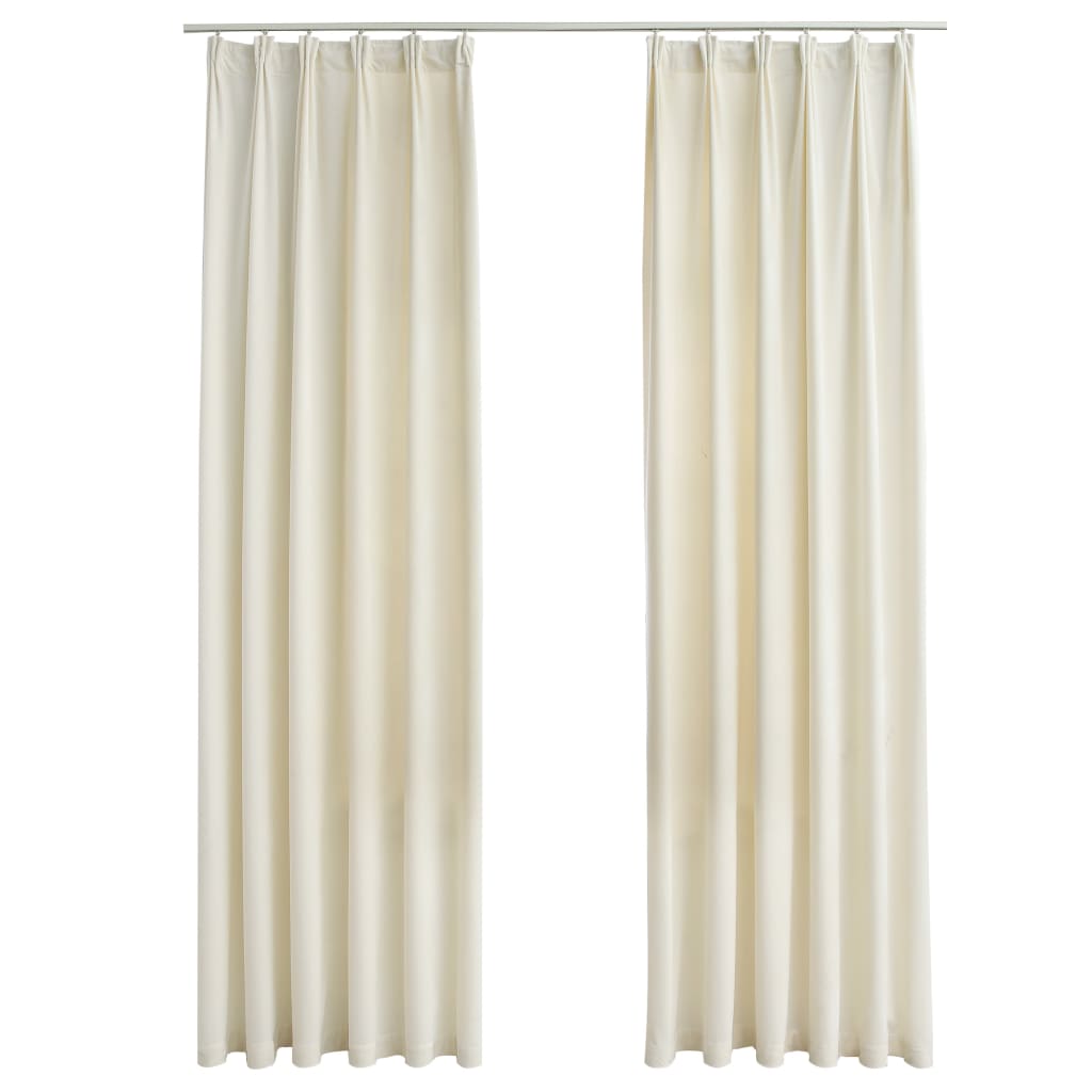 Gordijnen verduisterend 2 st met haken 140x175 cm fluweel crème