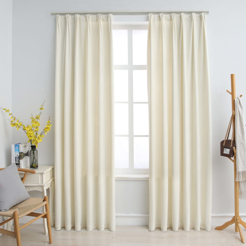 Gordijnen verduisterend 2 st met haken 140x225 cm fluweel crème