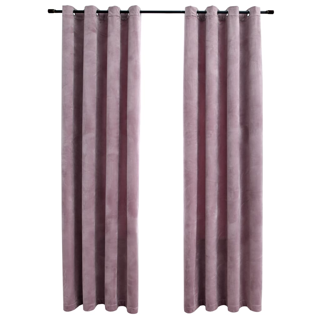 Gordijnen verduisterend met ringen 2 st 140x245 cm fluweel roze