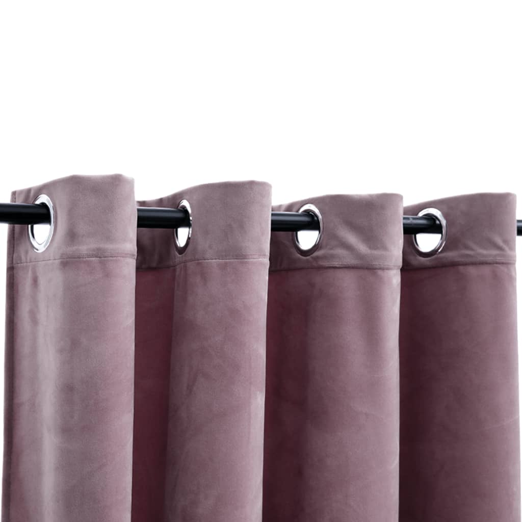 Gordijnen verduisterend met ringen 2 st 140x245 cm fluweel roze